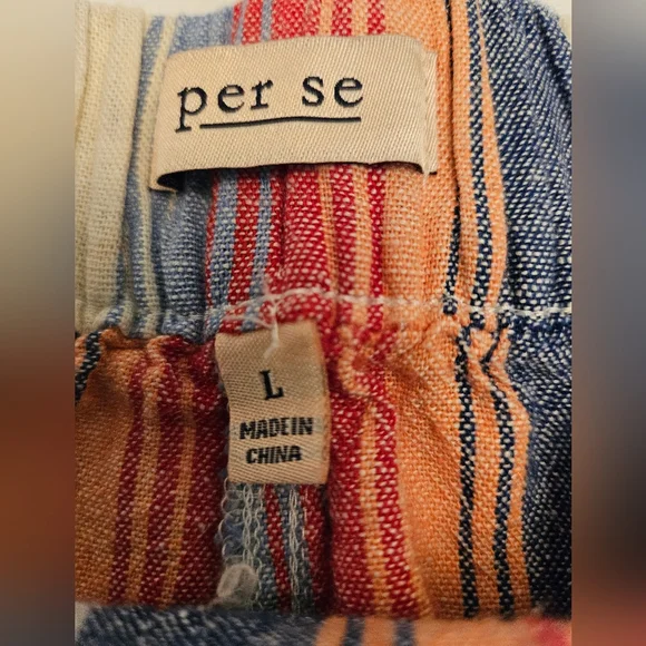 Per Se sizeLG linen blend wide leg crop pant, blue/orange stripe,beach,lagenlook - Picture 9 of 11